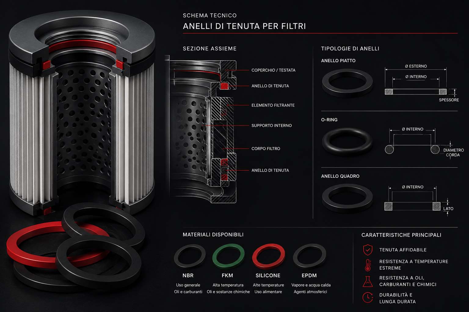 Schema tecnico Anelli di tenuta per filtri